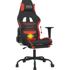 vidaXL Sillas-Silla gaming de masaje con reposapiés tela negro y