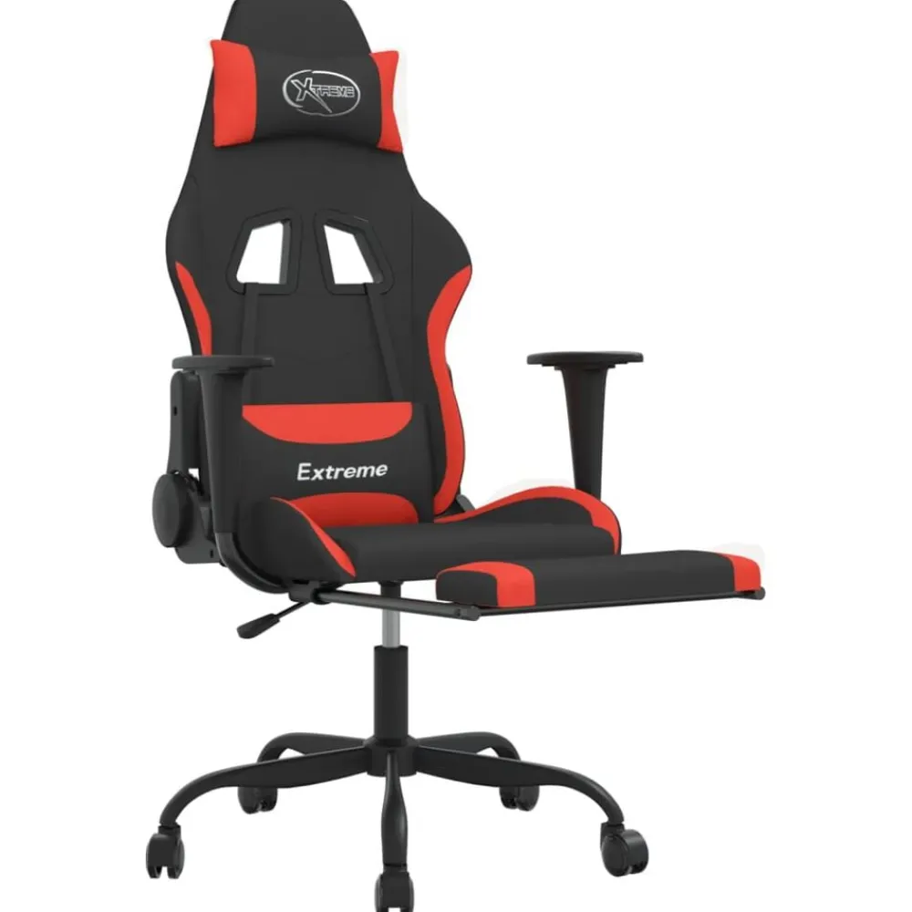 vidaXL Sillas-Silla gaming de masaje con reposapiés tela negro y