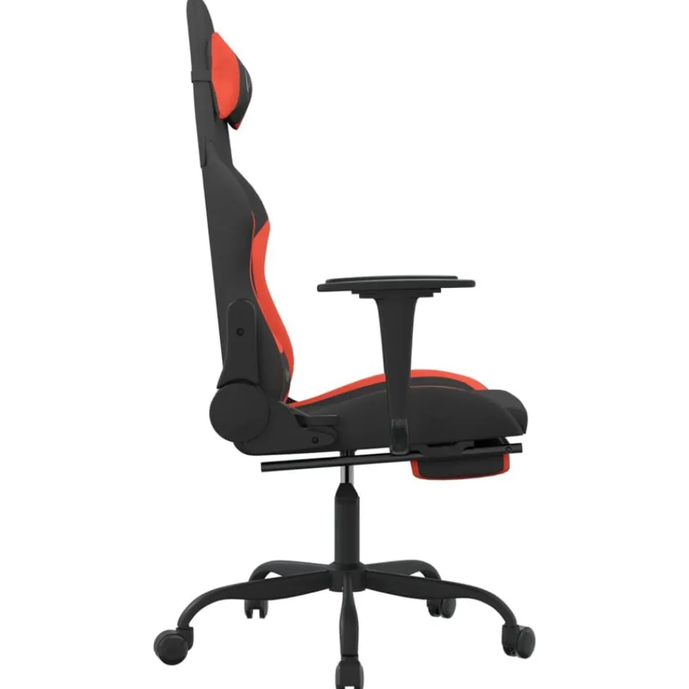 vidaXL Sillas-Silla gaming de masaje con reposapiés tela negro y