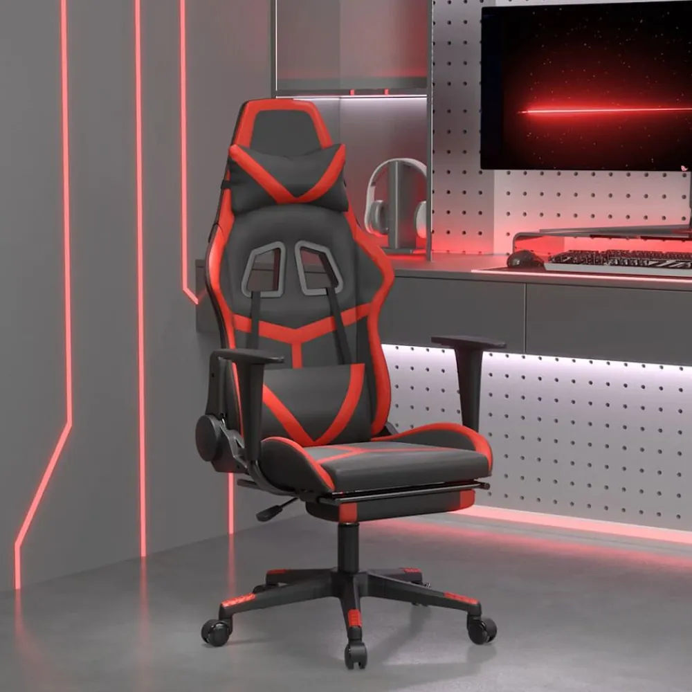 vidaXL Silla gaming de masaje y reposapiés cuero sintético negro rojo Negro y rojo Outlet