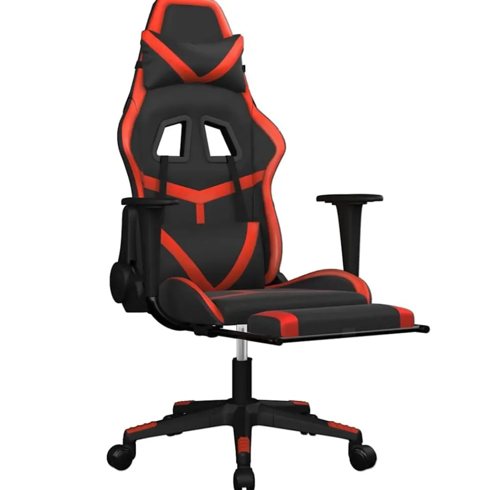 vidaXL Silla gaming de masaje y reposapiés cuero sintético negro rojo Negro y rojo Outlet