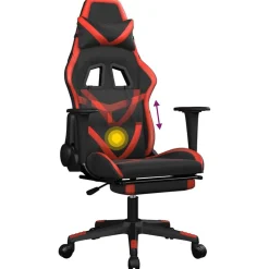 vidaXL Silla gaming de masaje y reposapiés cuero sintético negro rojo Negro y rojo Outlet