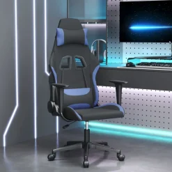 vidaXL Silla gaming de masaje tela negro y Azul