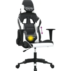 vidaXL Silla gaming de masaje cuero sintético Negro y blanco Hot