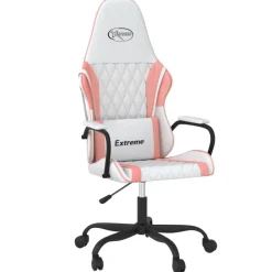 vidaXL Silla gaming de masaje cuero sintético Blanco y rosa Clearance