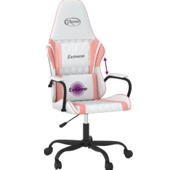vidaXL Silla gaming de masaje cuero sintético Blanco y rosa Clearance