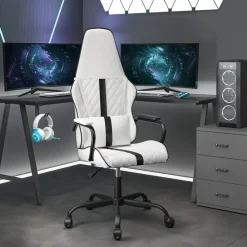 vidaXL Sillas-Silla gaming de masaje cuero sintético negro y