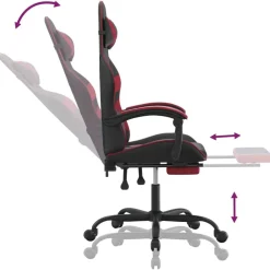 vidaXL Silla gaming giratoria y reposapiés cuero sintético Negro y rojo tinto Sale