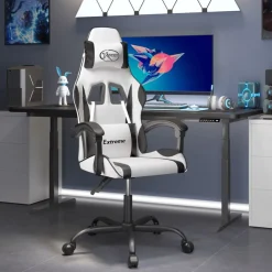 vidaXL Silla gaming giratoria cuero sintético Blanco y negro