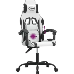 vidaXL Silla gaming giratoria cuero sintético Blanco y negro