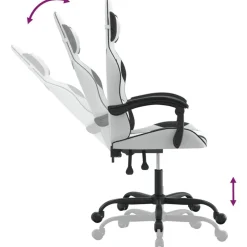 vidaXL Silla gaming giratoria cuero sintético Blanco y negro