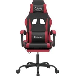 vidaXL Silla gaming giratoria y reposapiés cuero sintético Negro y rojo tinto