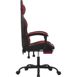 vidaXL Silla gaming giratoria y reposapiés cuero sintético Negro y rojo tinto
