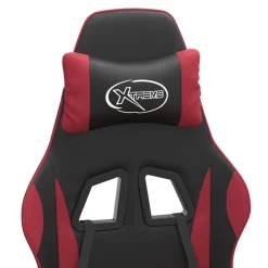 vidaXL Silla gaming giratoria y reposapiés cuero sintético Negro y rojo tinto