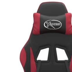 vidaXL Silla gaming giratoria y reposapiés cuero sintético Negro y rojo tinto