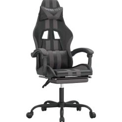 vidaXL Silla gaming giratoria y reposapiés cuero sintético negro gris Negro y gris Best