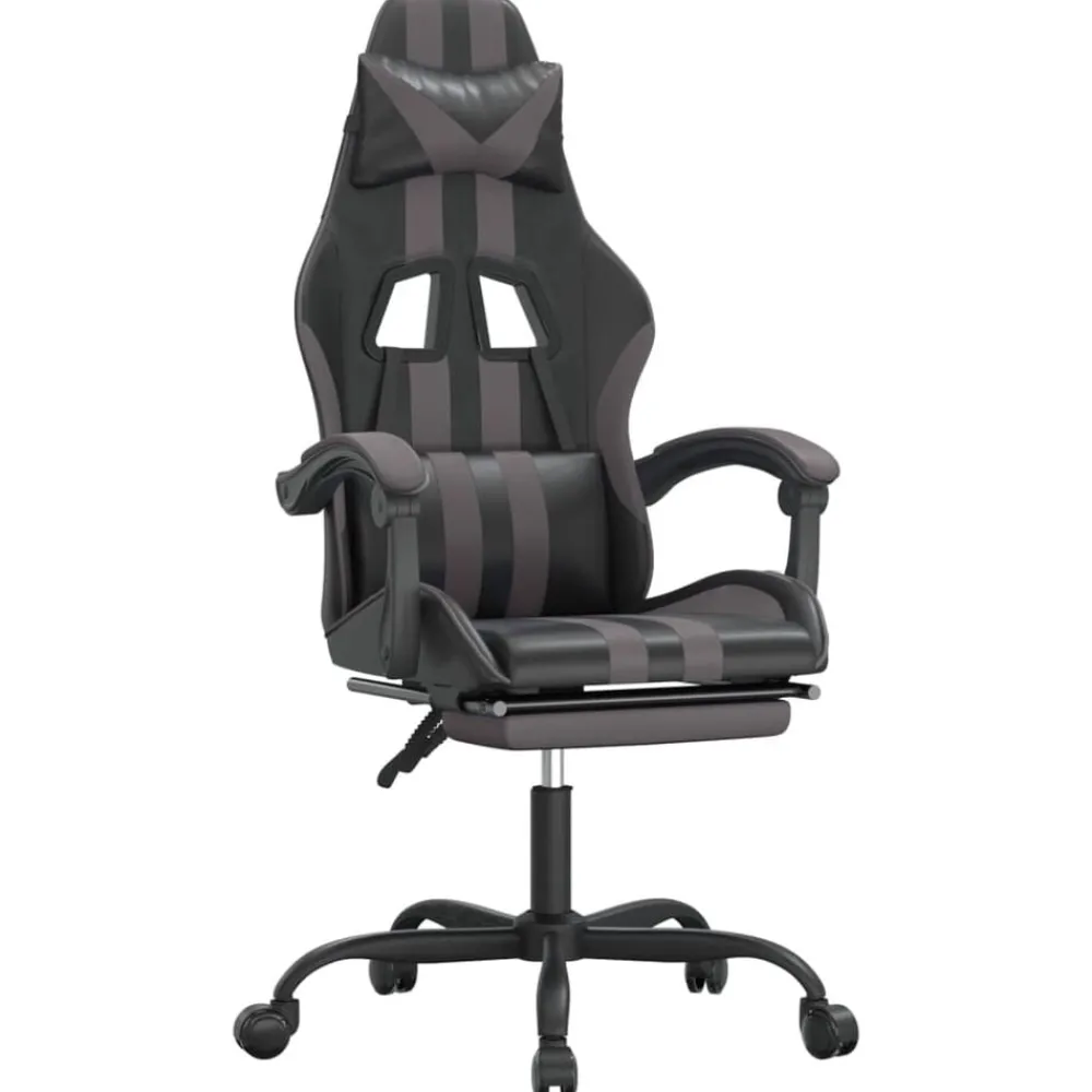 vidaXL Silla gaming giratoria y reposapiés cuero sintético negro gris Negro y gris Best