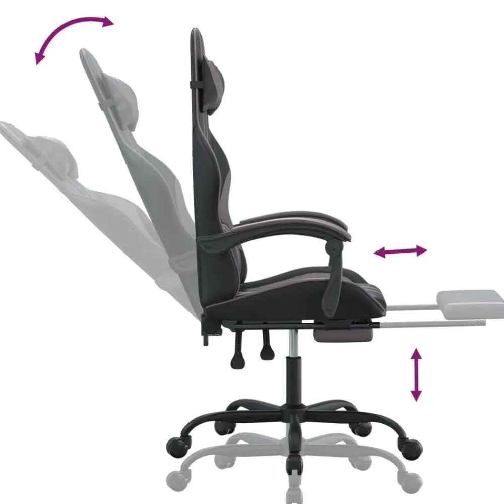 vidaXL Silla gaming giratoria y reposapiés cuero sintético negro gris Negro y gris Best