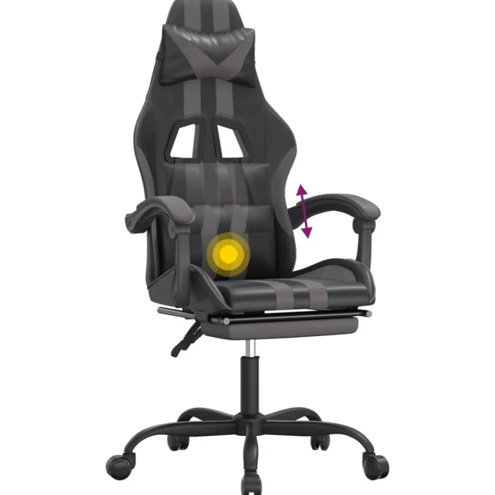 vidaXL Silla gaming giratoria y reposapiés cuero sintético negro gris Negro y gris Best