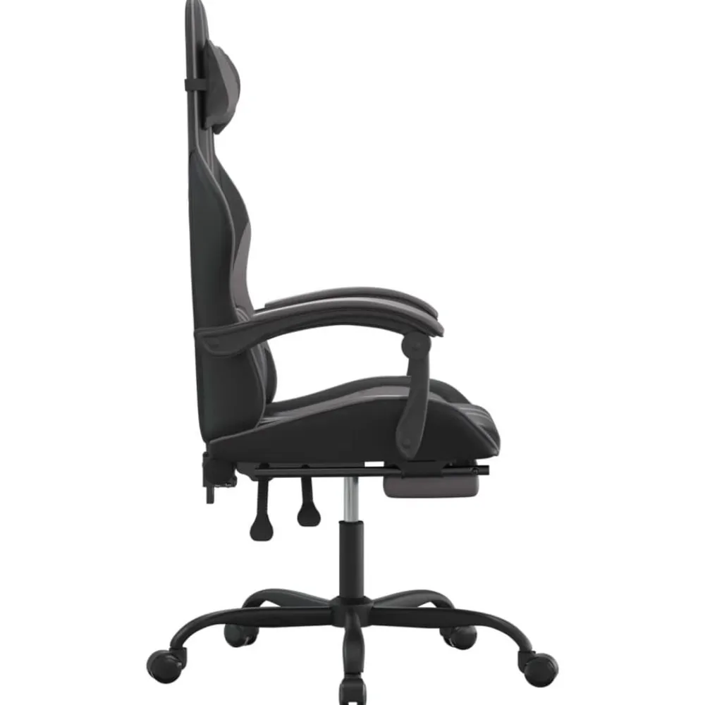vidaXL Silla gaming giratoria y reposapiés cuero sintético negro gris Negro y gris Best