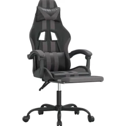 vidaXL Silla gaming giratoria y reposapiés cuero sintético negro gris Negro y gris Best