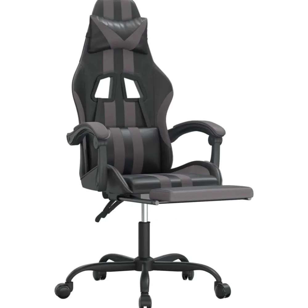 vidaXL Silla gaming giratoria y reposapiés cuero sintético negro gris Negro y gris Best