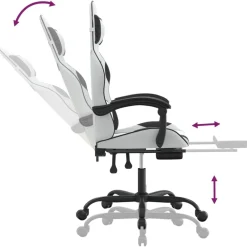 vidaXL Sillas-Silla gaming giratoria reposapiés cuero sintético blanco negro