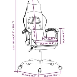vidaXL Sillas-Silla gaming giratoria reposapiés cuero sintético blanco negro