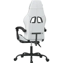 vidaXL Sillas-Silla gaming giratoria reposapiés cuero sintético blanco negro