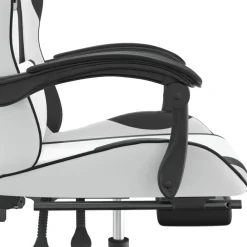 vidaXL Sillas-Silla gaming giratoria reposapiés cuero sintético blanco negro