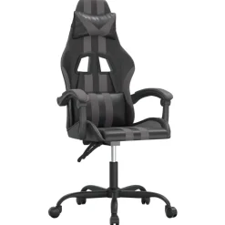 vidaXL Silla gaming giratoria cuero sintético Negro y gris
