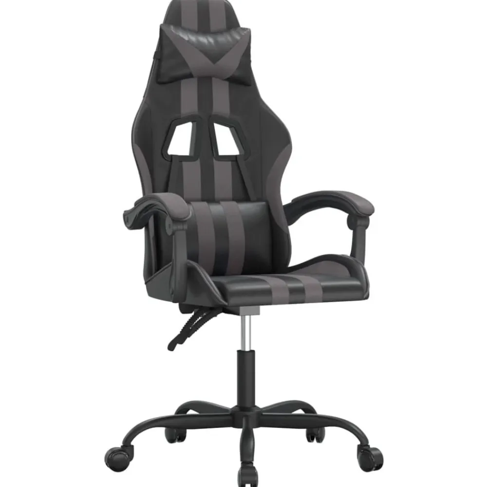 vidaXL Silla gaming giratoria cuero sintético Negro y gris