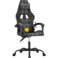 vidaXL Silla gaming giratoria cuero sintético Negro y gris