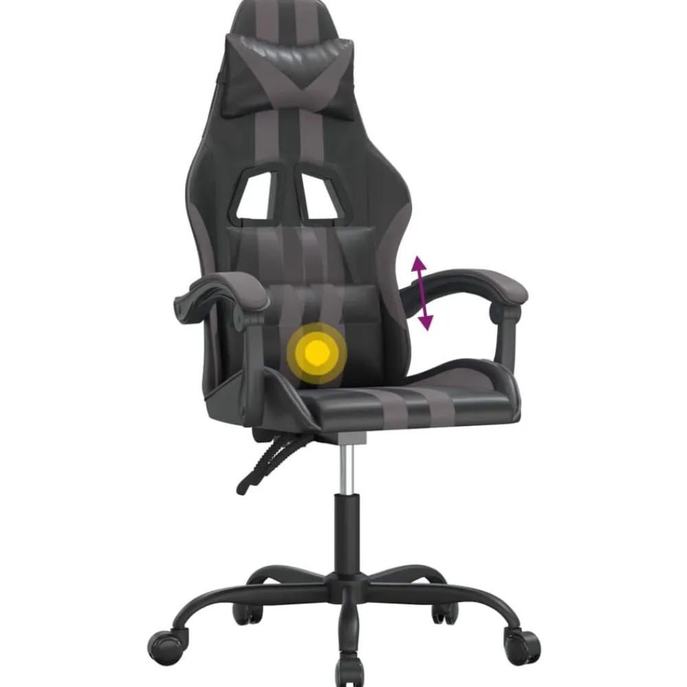 vidaXL Silla gaming giratoria cuero sintético Negro y gris