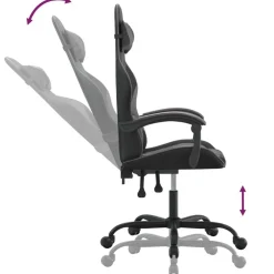 vidaXL Silla gaming giratoria cuero sintético Negro y gris