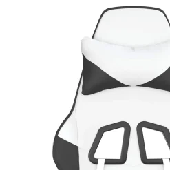 vidaXL Sillas-Silla gaming masaje y reposapiés cuero sintético negro blanco