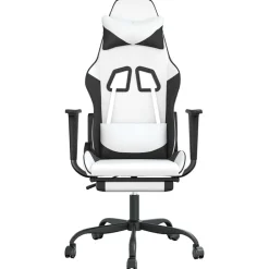 vidaXL Sillas-Silla gaming masaje y reposapiés cuero sintético negro blanco