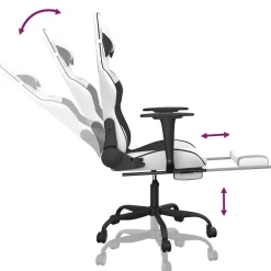 vidaXL Sillas-Silla gaming masaje y reposapiés cuero sintético negro blanco