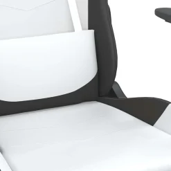 vidaXL Sillas-Silla gaming masaje y reposapiés cuero sintético negro blanco