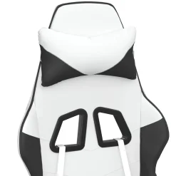 vidaXL Sillas-Silla gaming masaje y reposapiés cuero sintético negro blanco