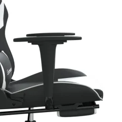 vidaXL Sillas-Silla gaming masaje y reposapiés cuero sintético negro blanco