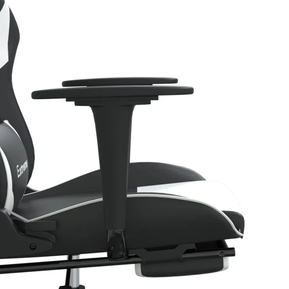 vidaXL Sillas-Silla gaming masaje y reposapiés cuero sintético negro blanco