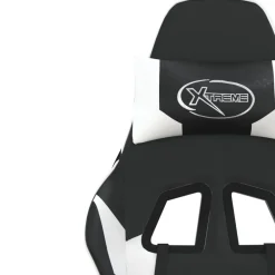 vidaXL Sillas-Silla gaming masaje y reposapiés cuero sintético negro blanco