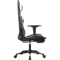 vidaXL Sillas-Silla gaming masaje y reposapiés cuero sintético negro blanco