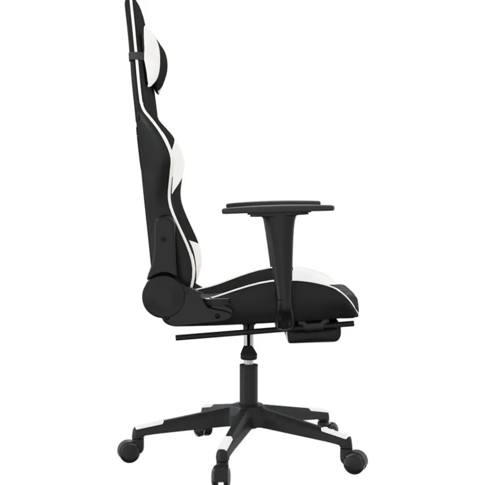 vidaXL Sillas-Silla gaming masaje y reposapiés cuero sintético negro blanco