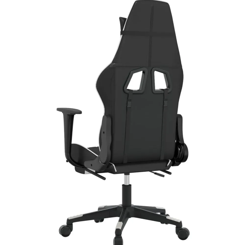 vidaXL Sillas-Silla gaming masaje y reposapiés cuero sintético negro blanco