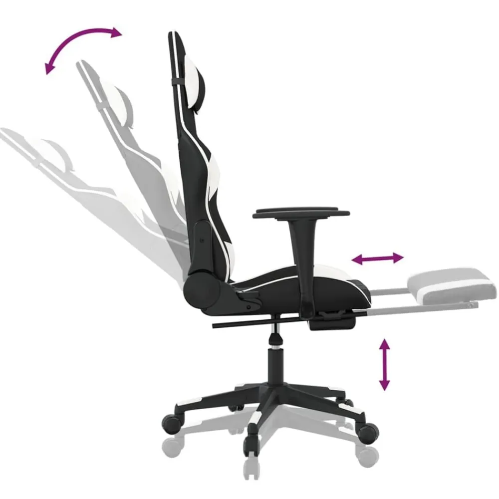 vidaXL Sillas-Silla gaming masaje y reposapiés cuero sintético negro blanco