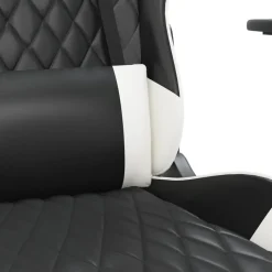 vidaXL Sillas-Silla gaming masaje y reposapiés cuero sintético negro blanco