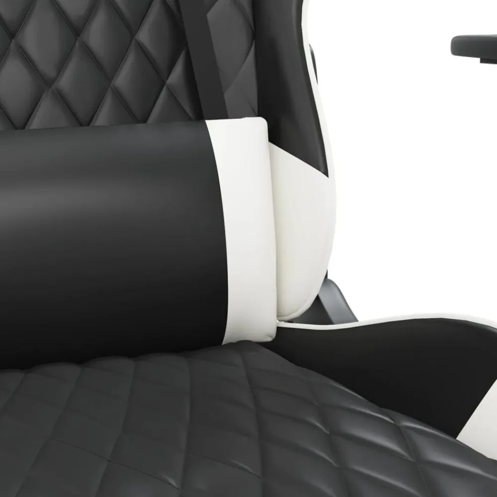 vidaXL Sillas-Silla gaming masaje y reposapiés cuero sintético negro blanco