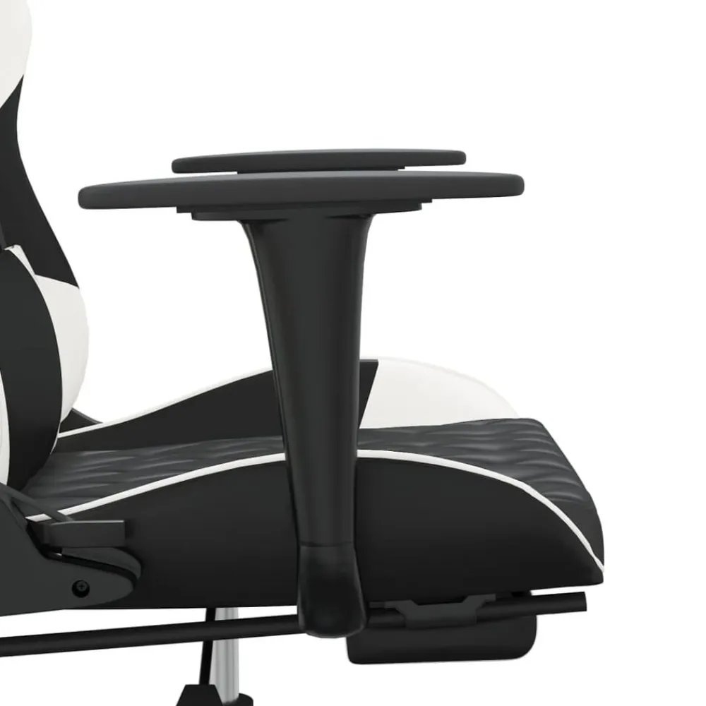 vidaXL Sillas-Silla gaming masaje y reposapiés cuero sintético negro blanco